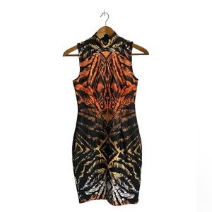 Venus Orange Black Animal Print Sleeveless Dress